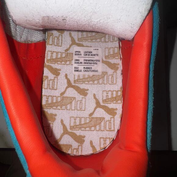 Puma Men’s Suede Bluebird Tigerlilly Sneakers Size 7.5 US, 40EU Turquoise Orange - Picture 7 of 11